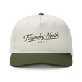 Foundry North Two-Tone Script Cap in Natural and Army green – front view
