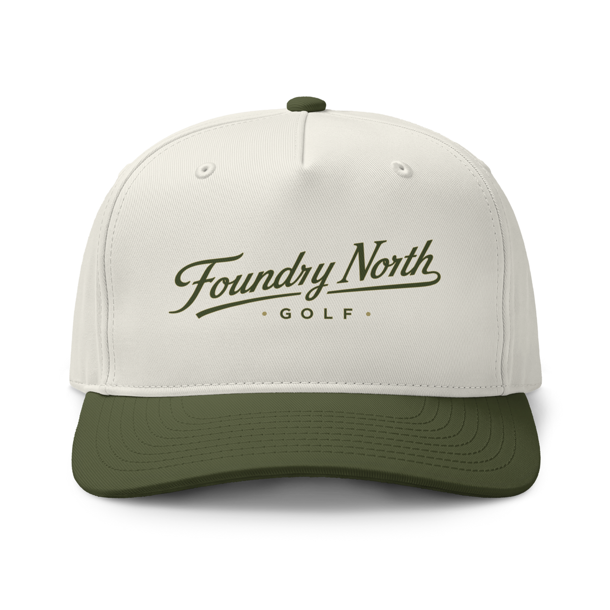 Foundry North Two-Tone Script Cap in Natural and Army green – front view
